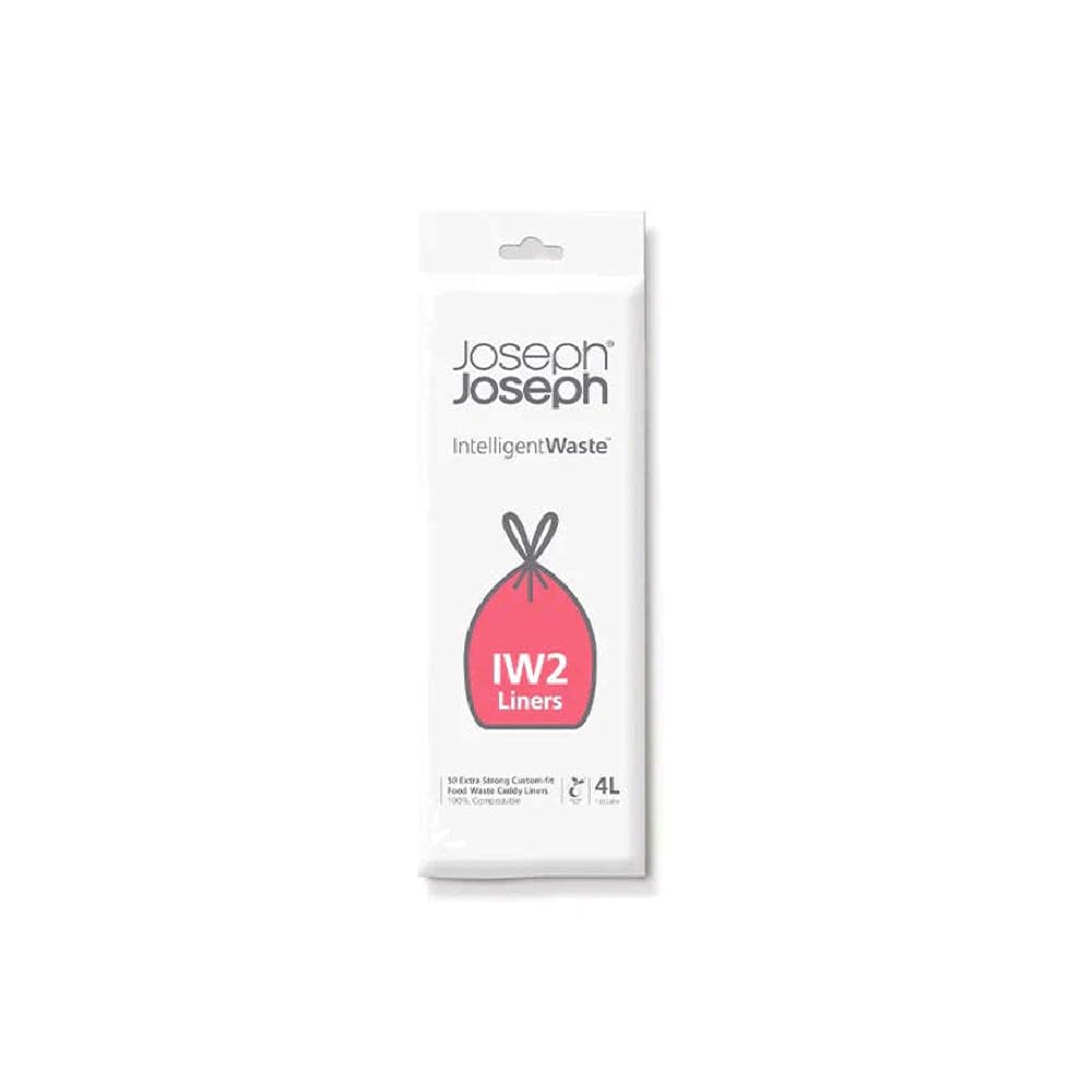 Joseph Joseph IW2 Biodegradable, Compostable Bags, Pack of 50 Food Waste Bin Liners, White, Small, 4 Litres Standard Clear 4 Lt