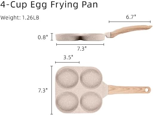 CAROTE Egg Omelette Pan, 4-Cup Nonstick Egg Frying Pan, Egg Skillet for Breakfast, Pancake, Plett, Crepe Pan, Suitable for All Hobs & Induction (4-Cup)