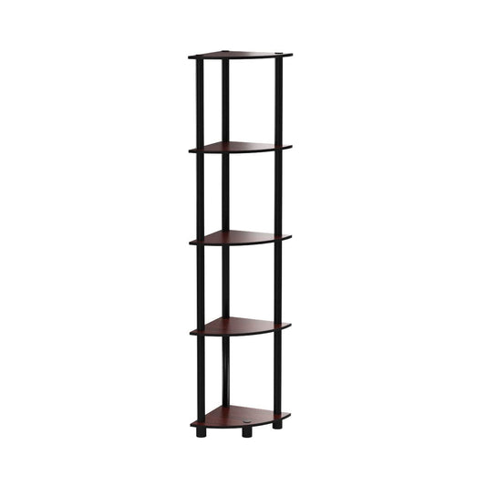 Furinno Turn-N-Tube 5 Tier Corner Display Rack Multipurpose Shelving Unit, Dark Cherry/Black 5-Tier