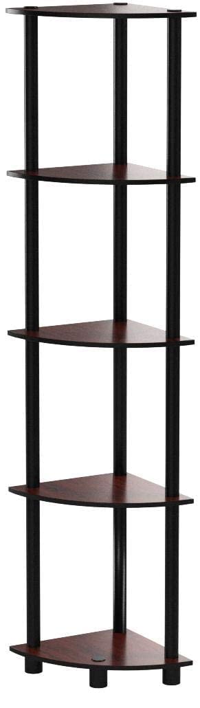 Furinno Turn-N-Tube 5 Tier Corner Display Rack Multipurpose Shelving Unit, Dark Cherry/Black 5-Tier