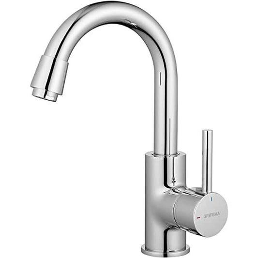 GRIFEMA G1002 Irismart, High Rise Single Lever Basin Tap, Tall Bathroom Mixer, Chrome, Silver [Amazon Exclusive]