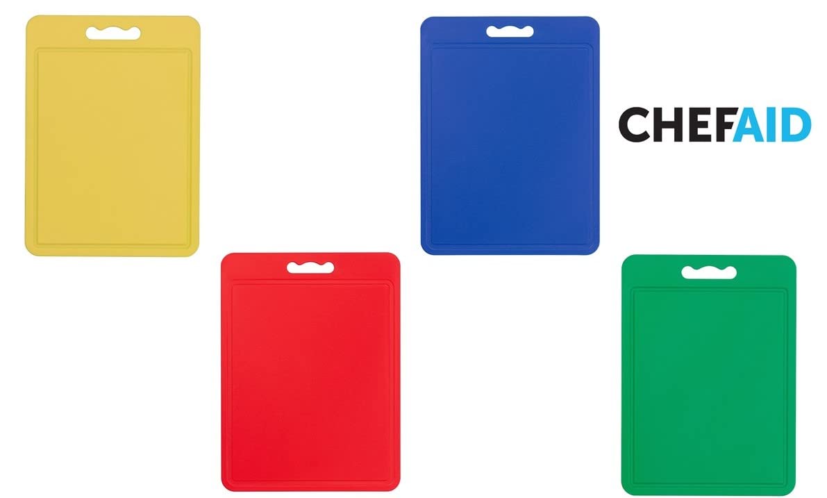 Chef Aid Large Multi-Colour Chopping Board Set, Multipurpose Anti-Slip Surface, Easy to Clean and Dishwasher Safe with Handle, Pack of 4 Cutting Boards Each Measuring 40 x 30cm Multi-pack L