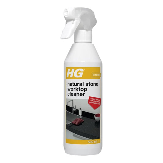 HG Natural Stone Kitchen Worktop Cleaner, Quartz Worktop Cleaner, Granite Worktop Cleaner & Marble Cleaner, Gentle Kitchen Cleaner & Kitchen Degreaser Spray - 500ml HG Steel Polish