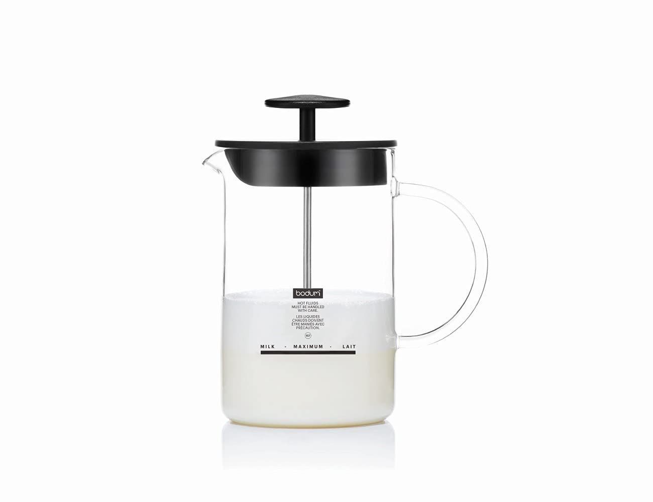 Bodum 1446-01 Latteo Milk Frother, Borosilicate Glass - 0.25 L, Black/ Transparent 250ml