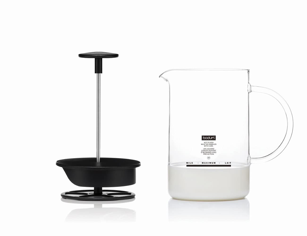 Bodum 1446-01 Latteo Milk Frother, Borosilicate Glass - 0.25 L, Black/ Transparent 250ml