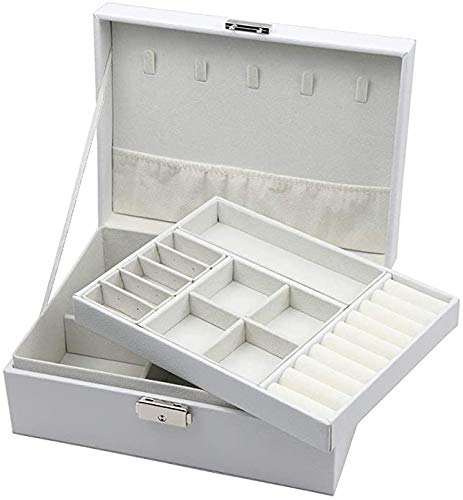 Homeanda Jewellery boxes 2 layer jewellery box Leather jewellery boxes for Women Girls Teens Jewelry organizer box Jewelry Storage box with lock (White) 1#white