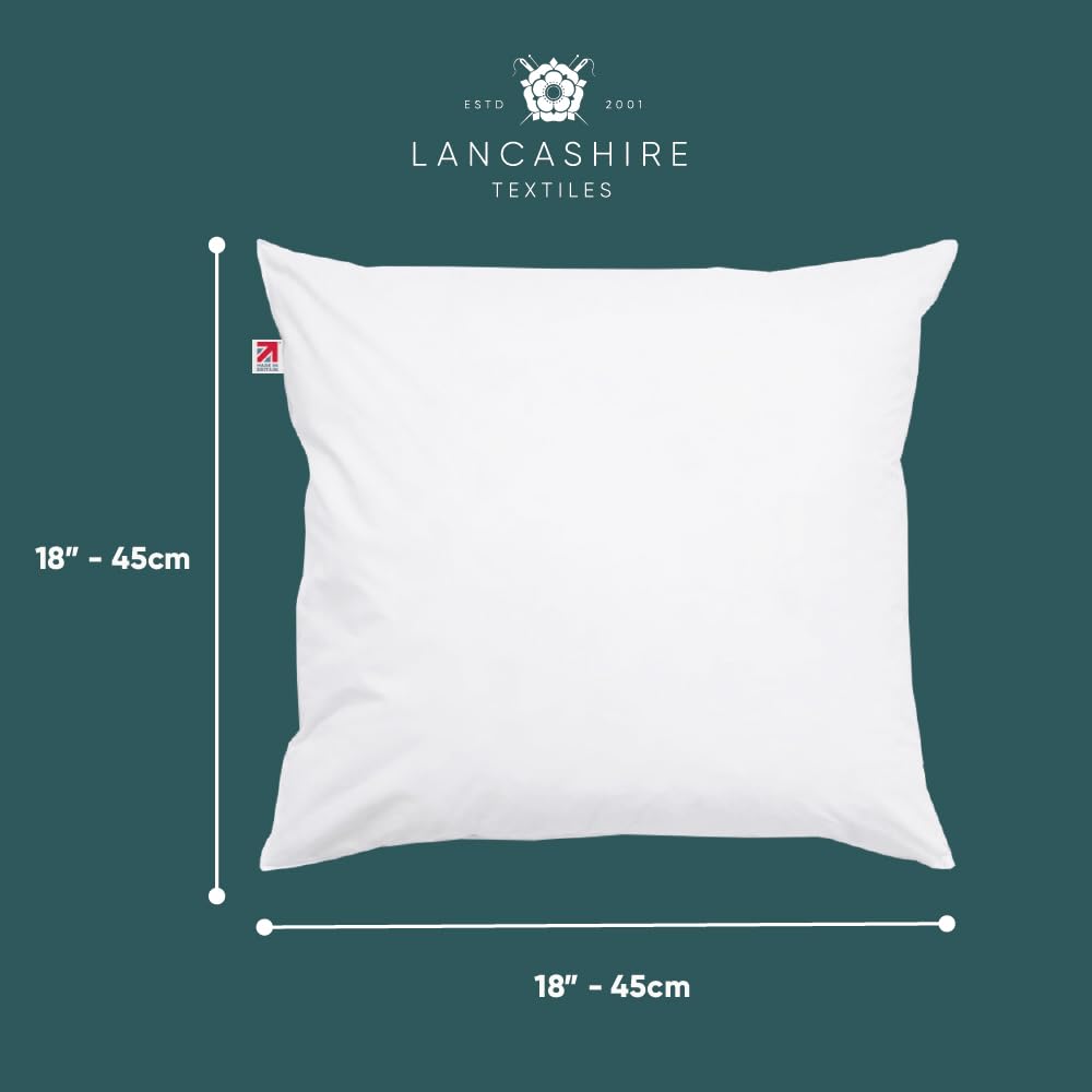 Lancashire Textiles 2 Pack Luxury 18" x 18" (45 x 45cm) Cotton Blend Cushion Pads with Super Bounce Polyester Fibre, Made of Finest British Materials 18" x 18" - 45 x 45cm Pack of 2