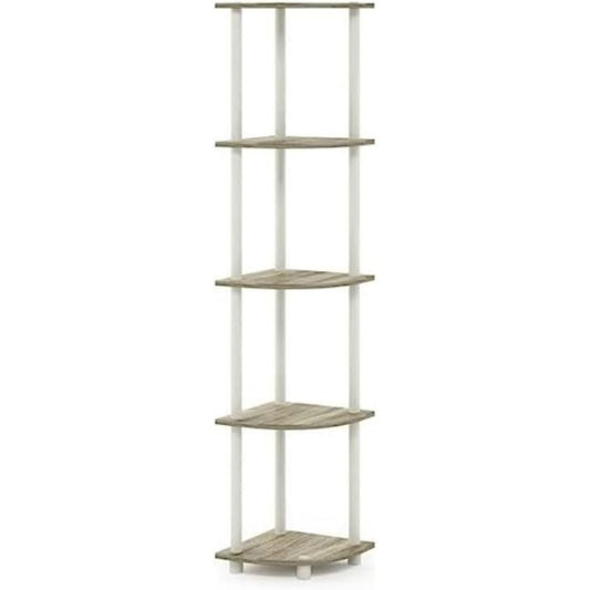 Furinno Turn-N-Tube 5 Tier Corner Display Rack Multipurpose Shelving Unit, Sonoma Oak/White 5-Tier Round Tube