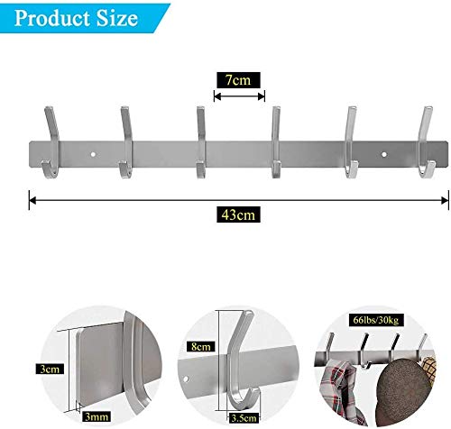 Dripex Coat Hook Rack Wall Mounted 304 Stainless Steel Hanger Heavy Duty Clothes Hat Holder (6 Hooks - 2 Pack) 6 Hooks - 2 Pack