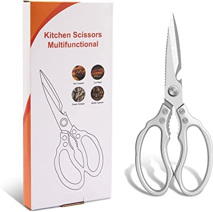 CGBE Kitchen Scissors Heavy Duty, Dishwasher Safe Kitchen Scissors, Multi-Purpose Kitchen Shears for Food, Non Slip Stainless Steel Sharp Cooking Scissors for Kitchen Silver Sliver#a