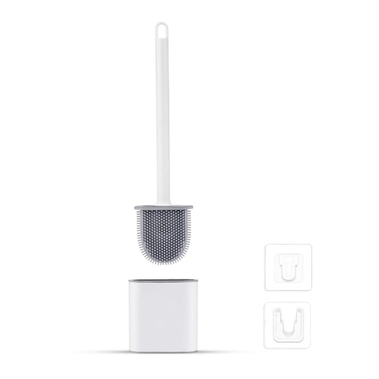 Ibergrif M34151-3 Toilet Brushes & Holders, Deep Cleaner Silicone Toilet Brush, Flat Toilet Brush with Long Handle, Quick Drying Loo Brush and Holder for Bathroom, Base Flooring/Wall Mounted, White style 3 Single