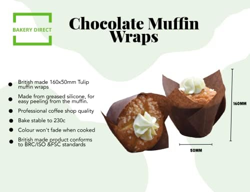 BakeryDirect 200 Large chocolate brown tulip muffin wraps cases