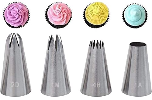 4 PCS Large Piping Nozzle Tip Cake Decorating, Stainless Steel Cake Icing Nozzles Piping Tips Kit for Baking DIY Cookie Cream Cupcake Decorating