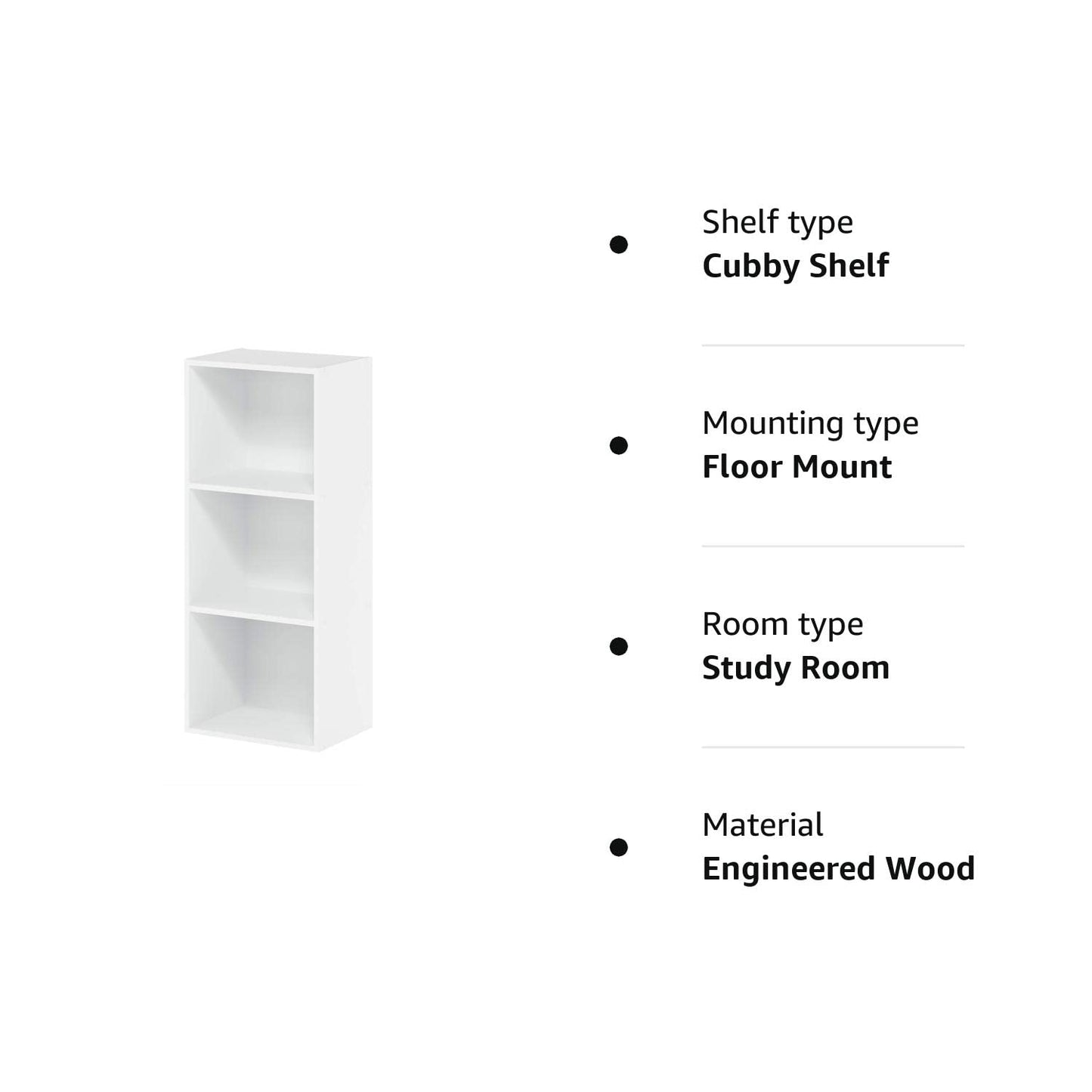 Furinno Pasir 3-Tier Open Shelf Bookcase, White 3-Tier Cube