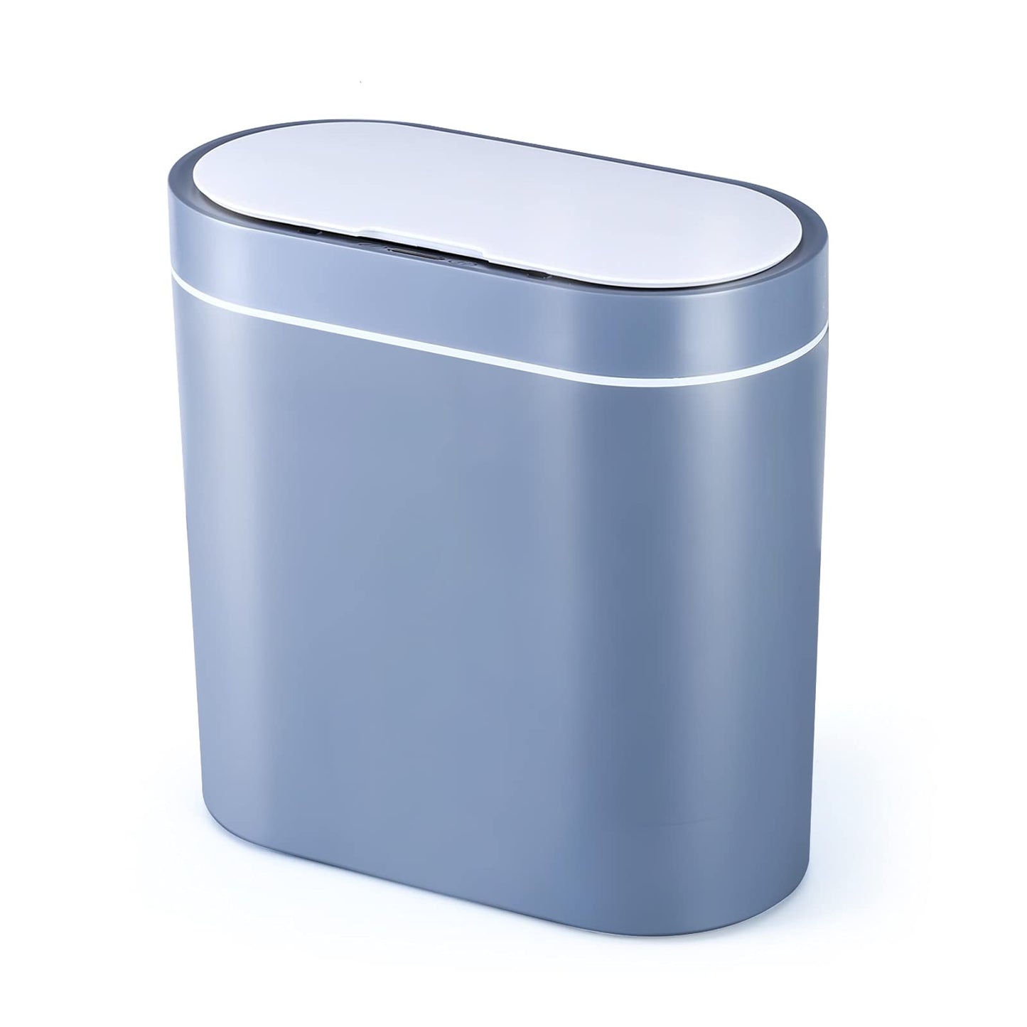 ELPHECO Bathroom Trash Bin, 9.5 Litres Waterproof Motion Sensor Small Bathroom Trash Can with Lid, 2.5 Gallon Slim Plastic Narrow Bedroom Trash Can, Grey 9.5 Litre Blue-grey