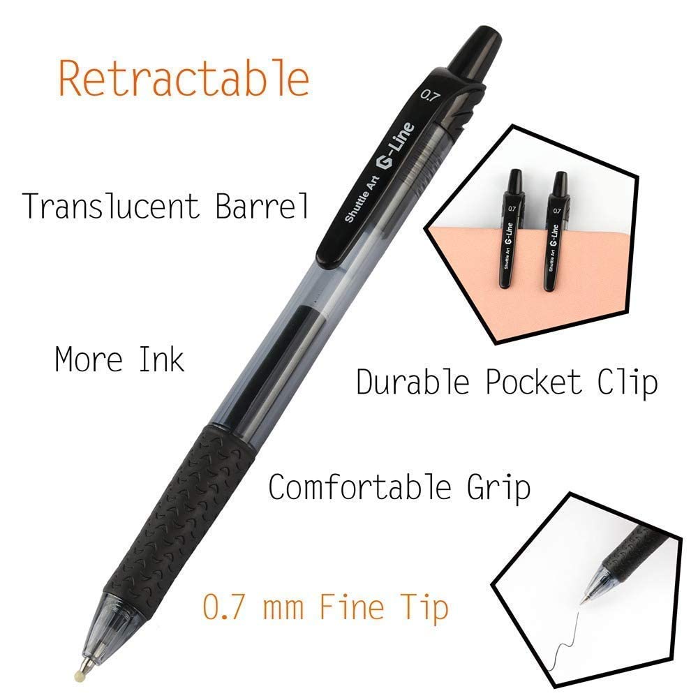 Black Gel Pens, 46 Pack (20 Gel Pens with 26 Refills) Lineon Retractable Medium Point Gel Pens Smooth Writing with Comfortable Grip for Office School