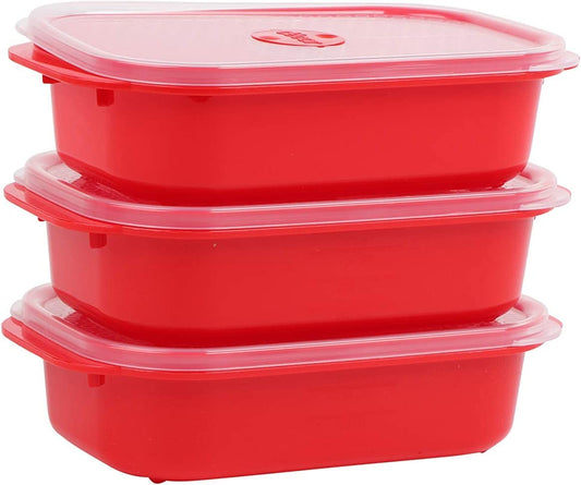 Décor Microwave Food Containers Set | 3 Pack - 3 x 900ml | Steam Release Vent | Dishwasher & Freezer Safe | Red 900ml 3 Pack Oblong