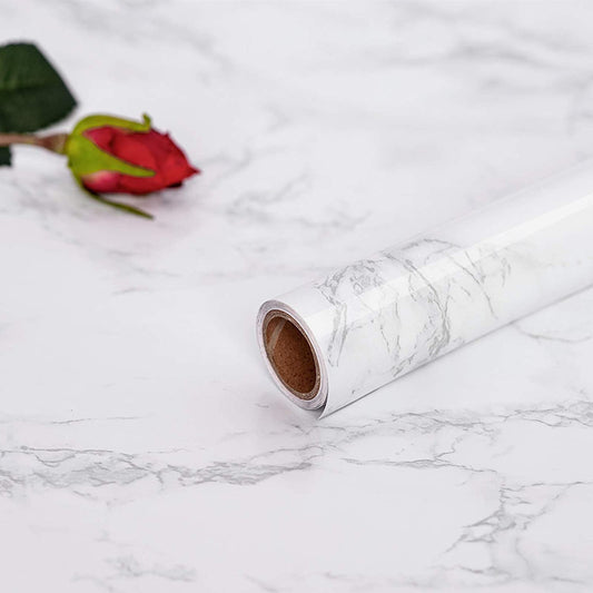 Hode Marble Sticky Back Plastic Roll Self Adhesive Wallpaper Granite White Grey Contact Paper 60cmX5m Waterproof PVC Vinyl Film Upgrade for Kitchen Countertop Furniture Table Easy to Remove 60X500cm