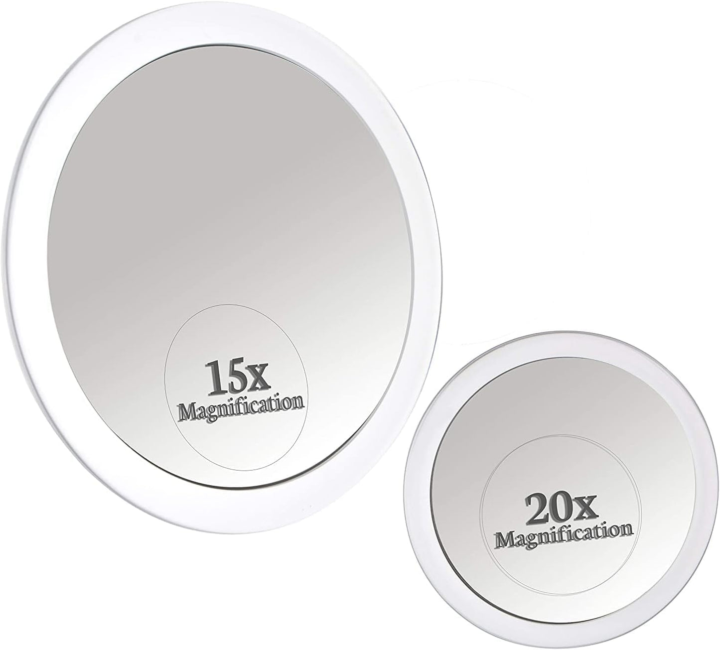 20X & 15X Magnifying Mirror Combo Set with 3 Stick On Suction Cups For Makeup and Tweezing Eyebrows - Compact Handheld Design & Travel Ready - Extremely Strong X20 Zoom - 15cm & Small 10cm Diameter Glass (20X & 15X)