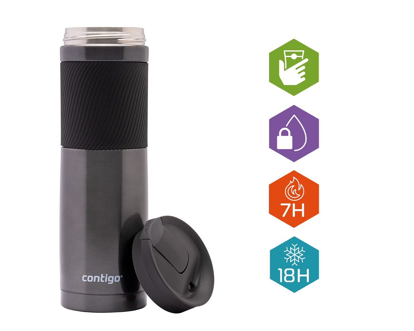 Contigo Byron Snapseal Travel Stainless Steel Thermal vacuum flask, leakproof tumbler, coffee mug with BPA free Easy-Clean Lid, 590 ml, Black