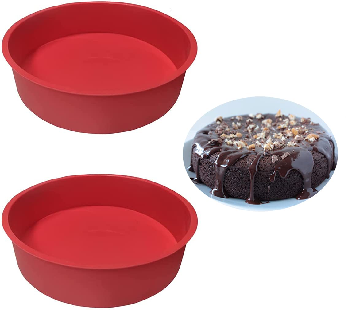 2pcs 8 Inch Silicone Cake Tins for Baking, Silicone Cake Moulds, Round Cake Baking Pan Non-Stick Quick Release Suitable Baking Tray for Cakes Muffins Puddings Bread 8inch