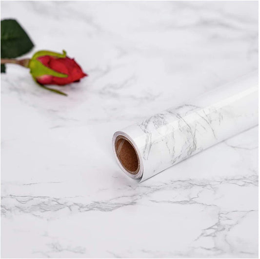 Hode Marble Self Adhesive Wallpaper Sticky Back Plastic Roll White Grey 90cmX6m Removable Waterproof Upgrade Vinyl Film Roll Furniture Stickers for Kitchen Countertop Wall Door Shelf Liner 90X600cm