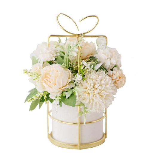 KIRIFLY Artificial Flowers Fake Peony Silk Hydrangea Flower with Vase Flower Décor Arrangements for Wedding Decoration Table Centerpieces(White with Vase Set) White With Vase Set