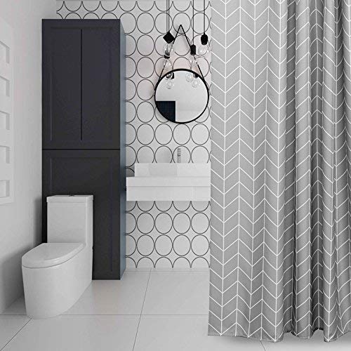 EurCross Grey Shower Curtain for Bathroom,Geometric Pattern,Water Repellant Anti Mould Extra Wide Long Shower Curtains 200 X 200cm Drop for Wet Room 200 x 200 cm Stripe-grey