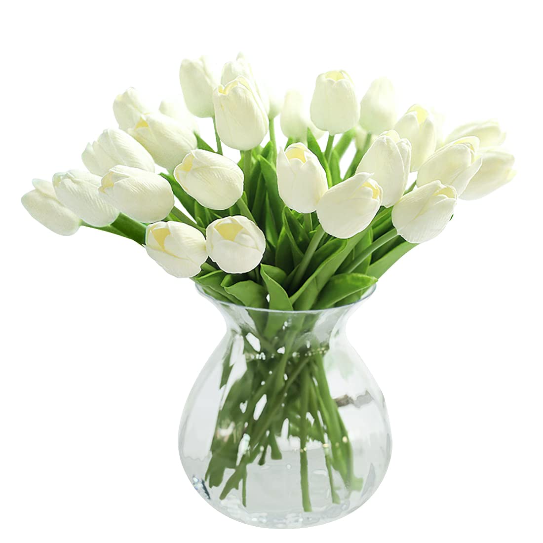 JUSTOYOU 10pcs Real Touch Latex Artificial Tulips Flowers Fake Tulips Flowers Wedding Bouquets for Wedding Home Garden Decoration (White) White -10 10 PCS