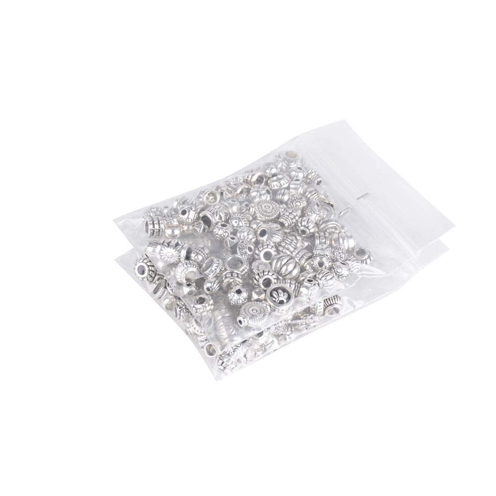 200pcs Silver Spacer Beads for Crafting - 100g Mixed Spacers Tibetan Spacer Beads Silver Beads for Jewelry Making DIY Necklaces Bracelets Making 200pcs Silver 1