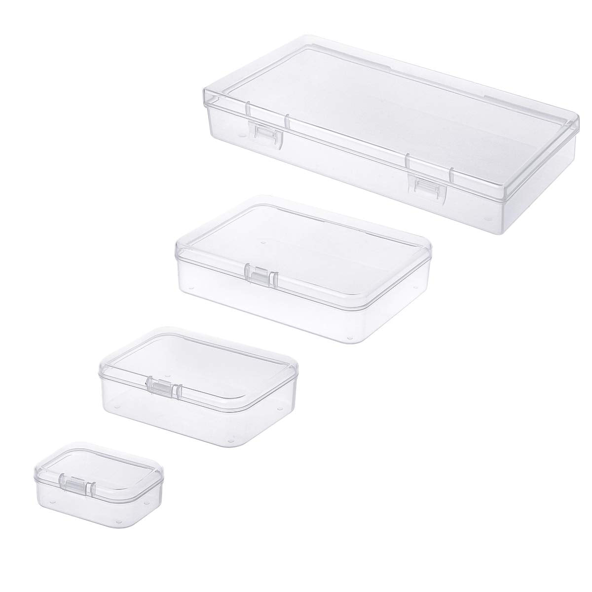 Goodma 24 Pieces Mixed Sizes Rectangular Empty Mini Clear Plastic Organizer Storage Box Containers with Hinged Lids for Small Items and Other Craft Projects