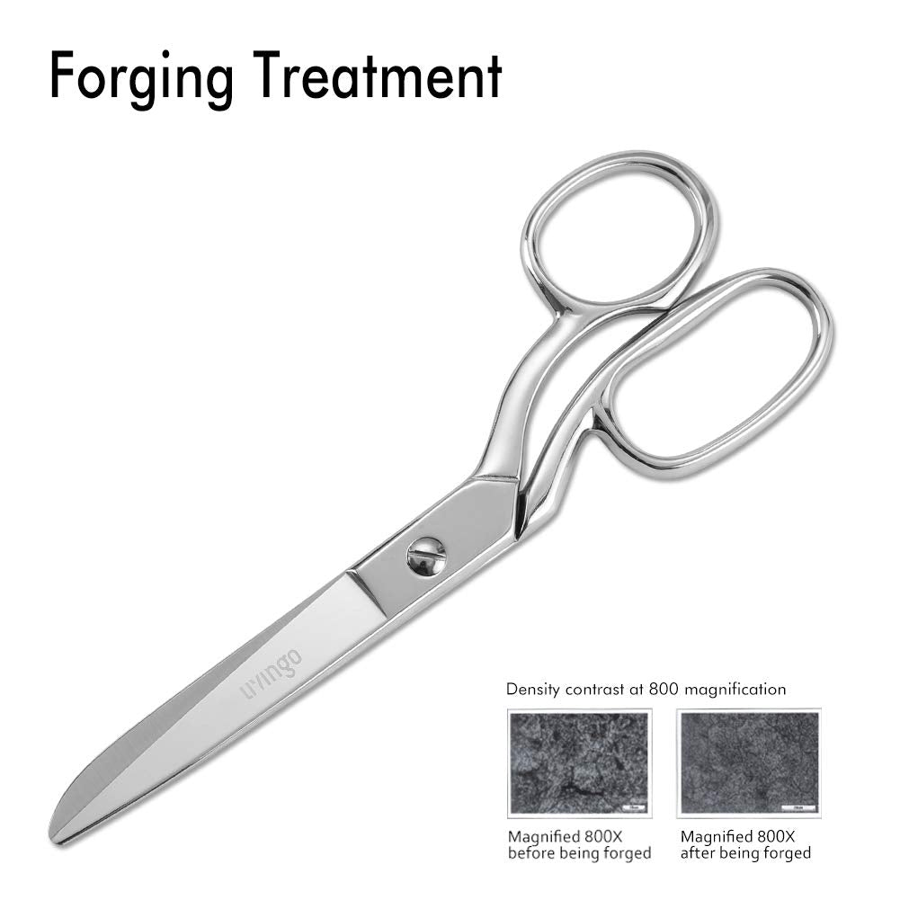 LIVINGO 8" Professional Heavy Duty Tailor Fabric Scissors, Dressmaking Scissors for Sewing, Classic Stainless Steel Ultra Sharp Forged Shears, Bent A-silver