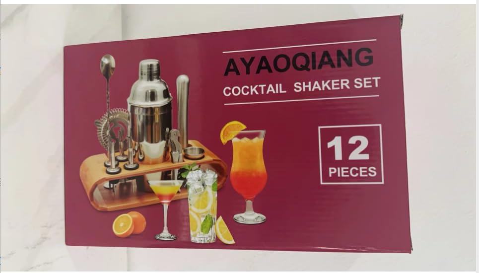 Cocktail Shaker Set,750 ML Stainless Steel Cocktail Mixing Set with Stand,Bartending Kit for Home,Bar,12 Pieces Bar Tool Kit for Christmas,Birthday,Anniversary,Weeding 12 Set