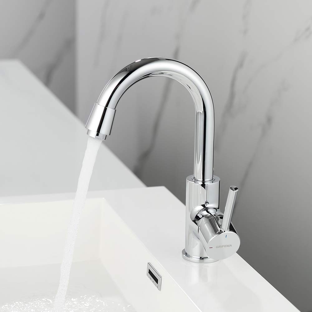 GRIFEMA G1002 Irismart, High Rise Single Lever Basin Tap, Tall Bathroom Mixer, Chrome, Silver [Amazon Exclusive]