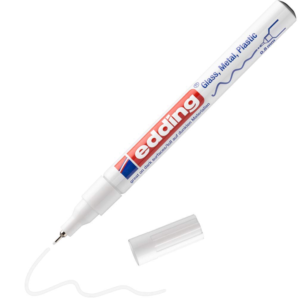 edding 780 gloss paint marker - white - 1 paint marker - extra-fine round nib 0.8 mm - paint pen for glass, pebbles, wood, plastic, paper - waterproof, high coverage