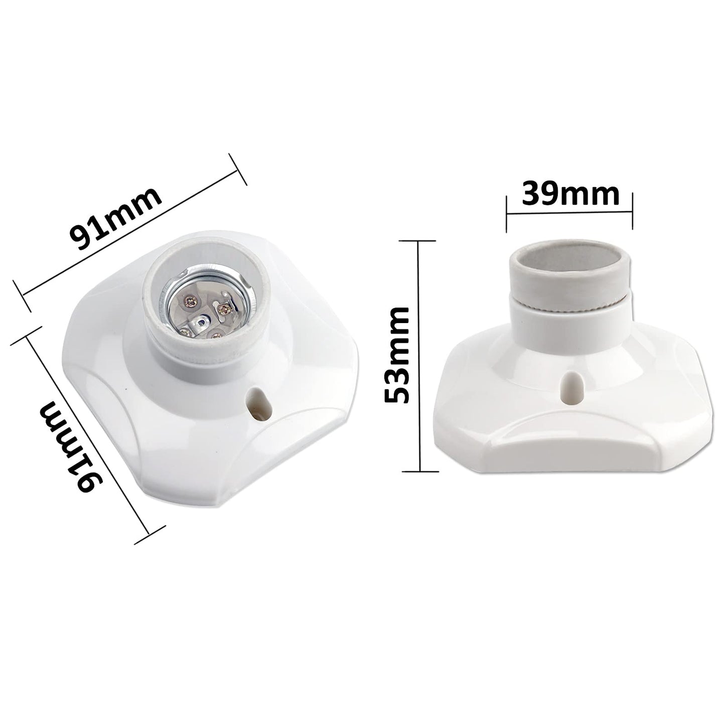 E27 Screw Light Bulb Socket Holder, E27 Lamp Holder Base, Edison Screw E27 Wall Socket, Ceiling Light Fitting, AC 220-250V, White, 2pcs 2 pcs