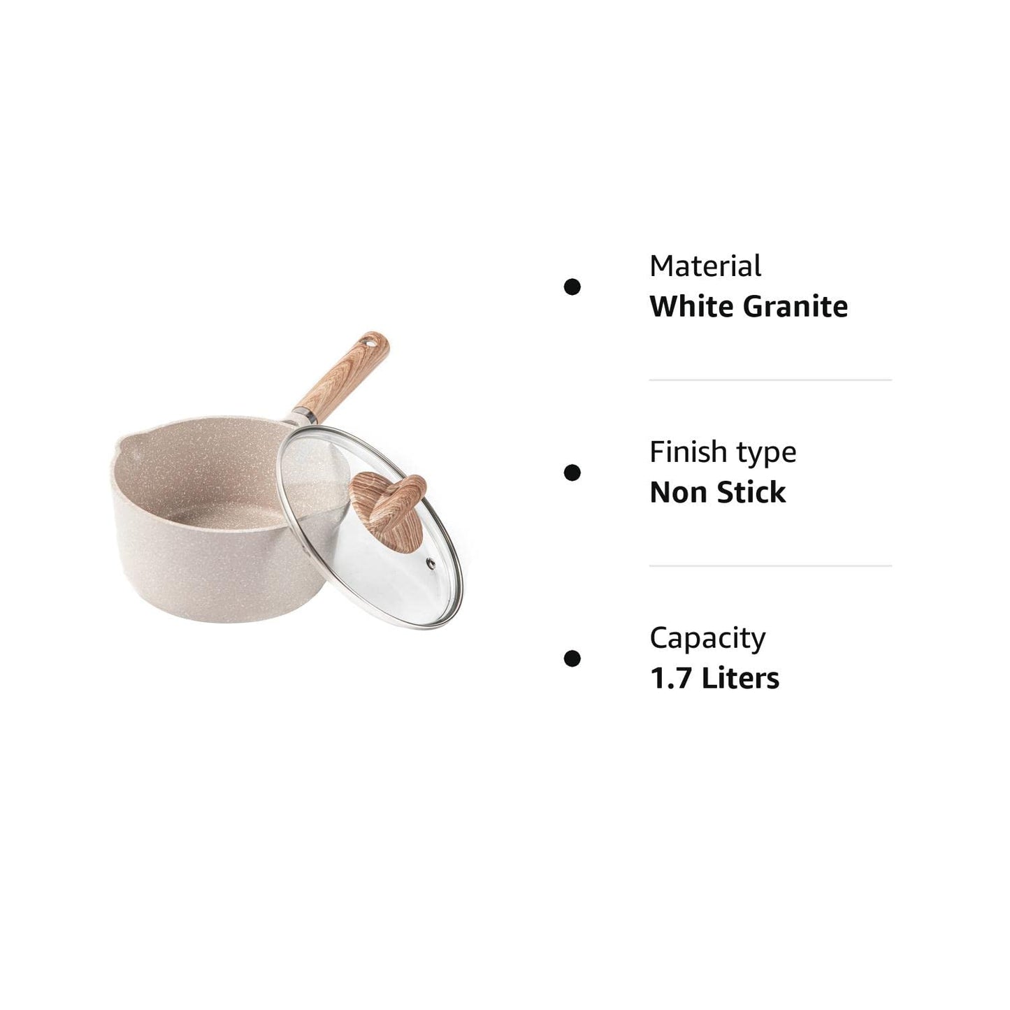 CAROTE Saucepan with Lid 18cm/1.5L, Nonstick Milk Pan for Induction, Gas and Electric Hobs, Small Cooking Pot with Pour Spout (18cm, Beige Granite)