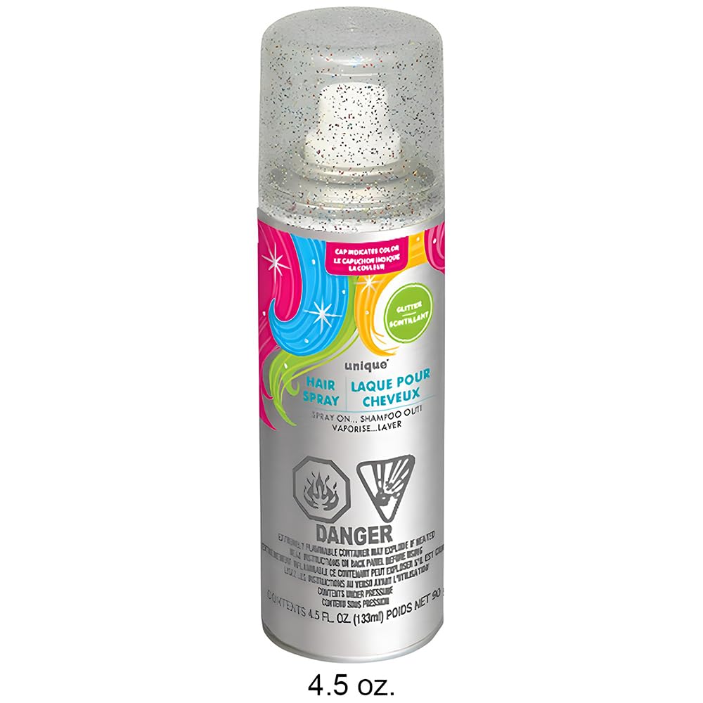 Glitter Temporary Hair Spray (4.5 fl. oz) 1 Count - Easy-to-Use Colorful Hair Styling for Festivals, Parties, and Events Silver