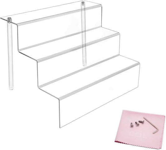 Combination of Life 30.5x21.6x22.2cm 3 Step Stair Display Perfume Organizer Acrylic Riser Display Shelf for Buffet Dessert,Amiibo Figure,Cupcake,Collection 1 12"Wx8.5"Dx8.75"H