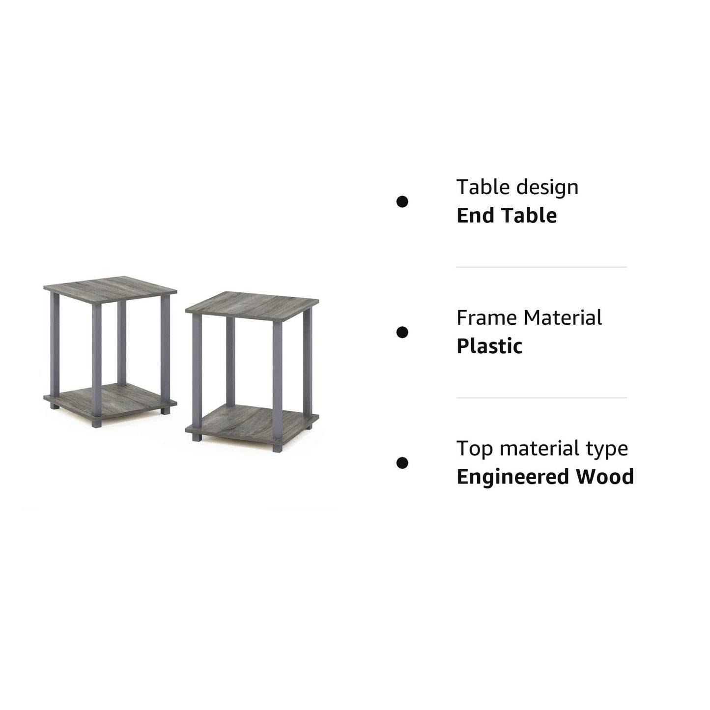 Furinno Simplistic 2-Pack End Table, Side Table, French Oak Grey/Grey, 39.6 x 39.6 cm (2-Pack) French Oak/Grey