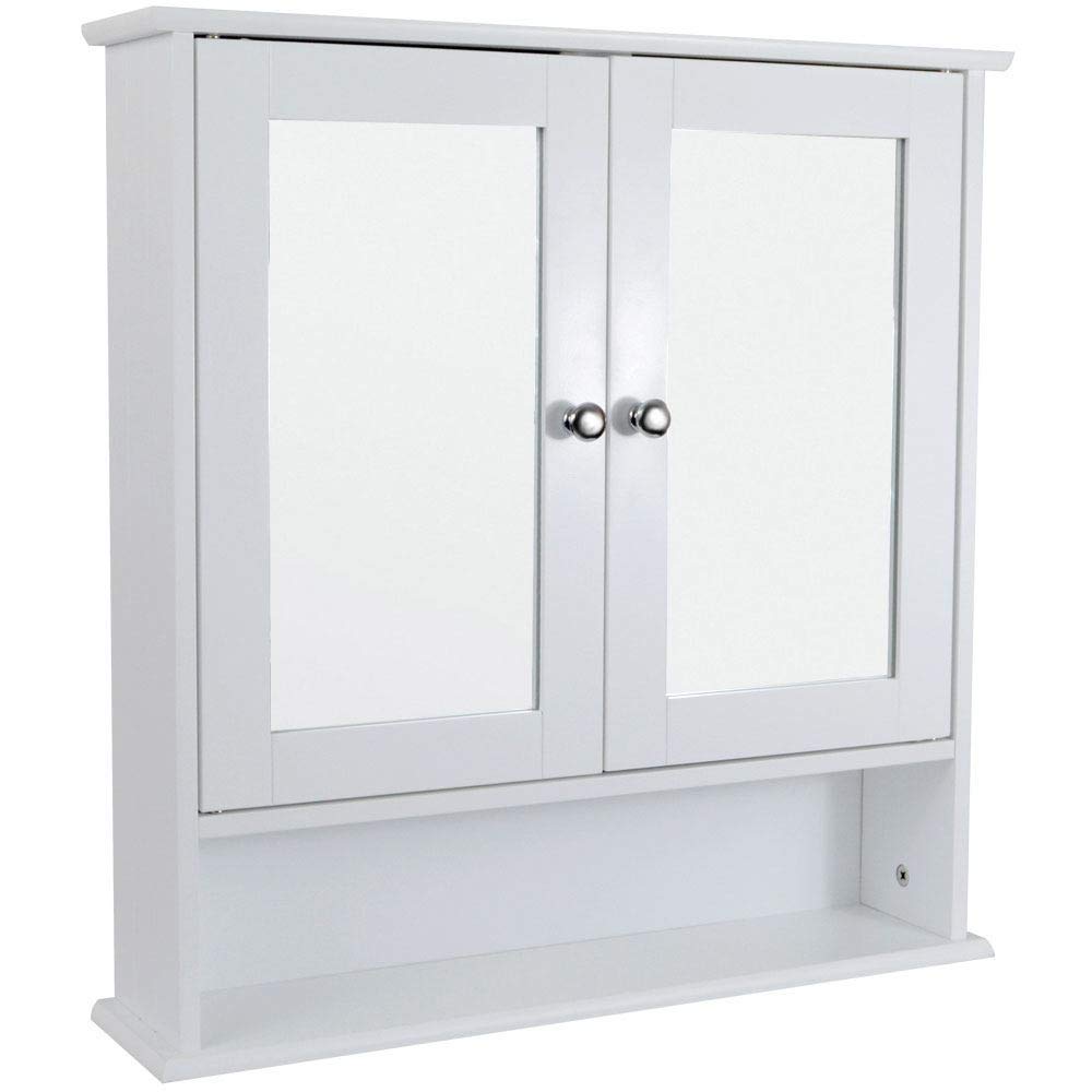 Bath Vida Bathroom Cabinet Mirrored Double Doors Wall Mounted Storage Furniture, White H 58 x W 56 x D 13 cm Approx.