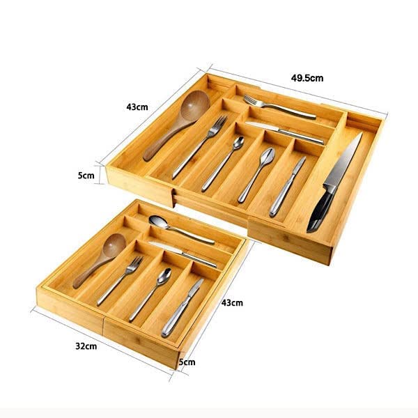 Harcas Bamboo Cutlery Tray. 6-8 Compartment Utensil Holder for Kitchen Drawer. Large Extendable Size Organiser for Knife, Forks and Cutlery. Cutlery Not Included