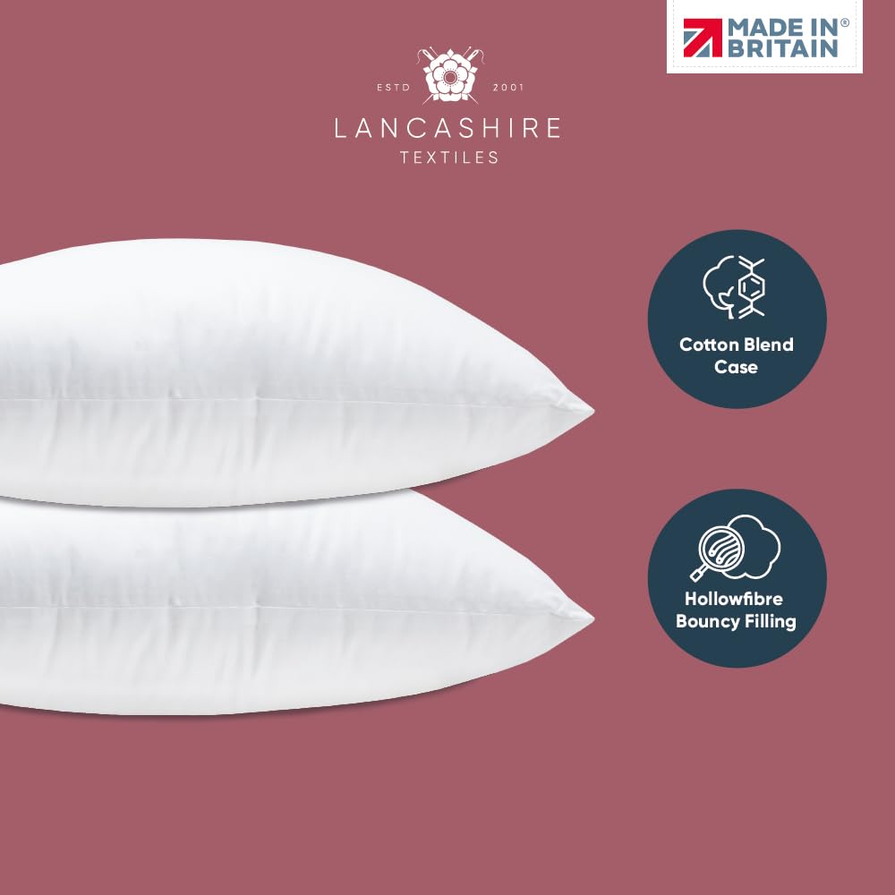 Lancashire Textiles 2 Pack Luxury 18" x 18" (45 x 45cm) Cotton Blend Cushion Pads with Super Bounce Polyester Fibre, Made of Finest British Materials 18" x 18" - 45 x 45cm Pack of 2