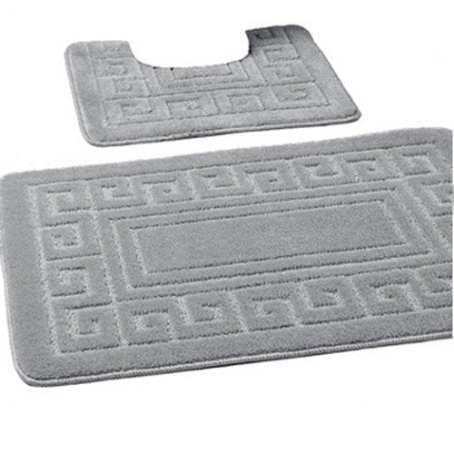 EDS New 2 Piece Bath Mat New Greek Style Set Non-Slip 13 Colours by 247 TRADERS (Silver) Silver