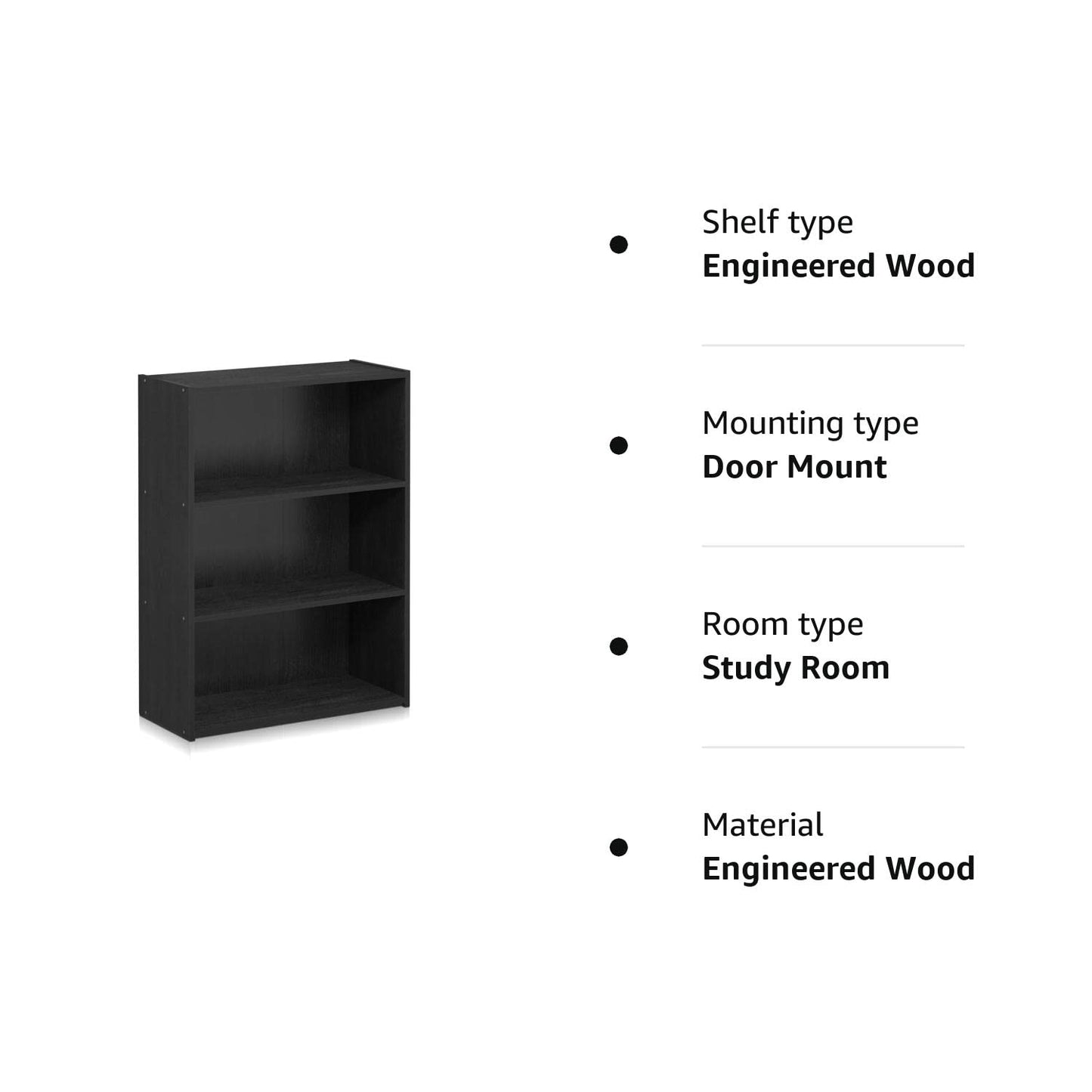 Furinno Pasir 3-Tier Open Shelf Bookcase, Americano