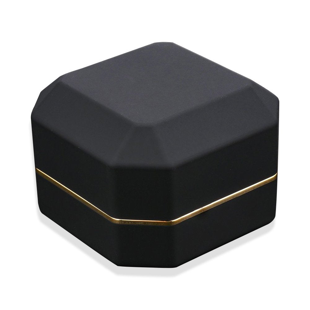 AVESON Luxury Ring Box, Square Velvet Wedding Ring Case Jewelry Gift Box with LED Light for Proposal Engagement Wedding, Black