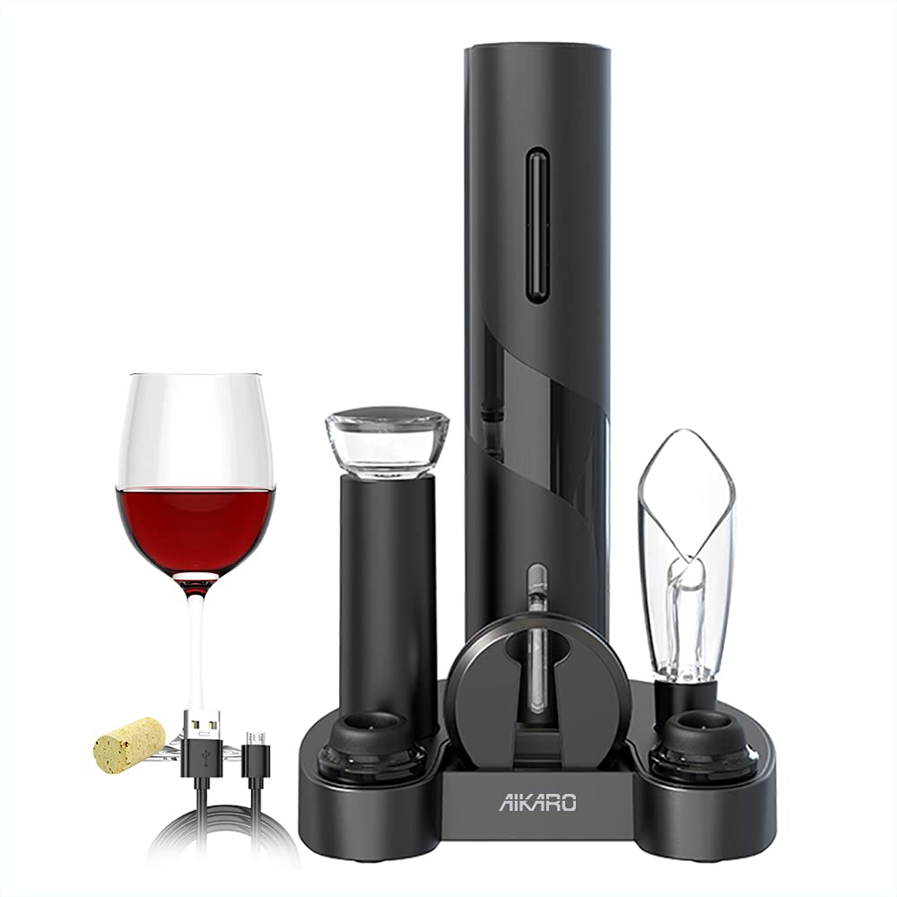 AIKARO Electric Wine Bottle Opener Automatic Electronic Corkscrew, Rechargeable (Set with Base) Base set, Rechargeable