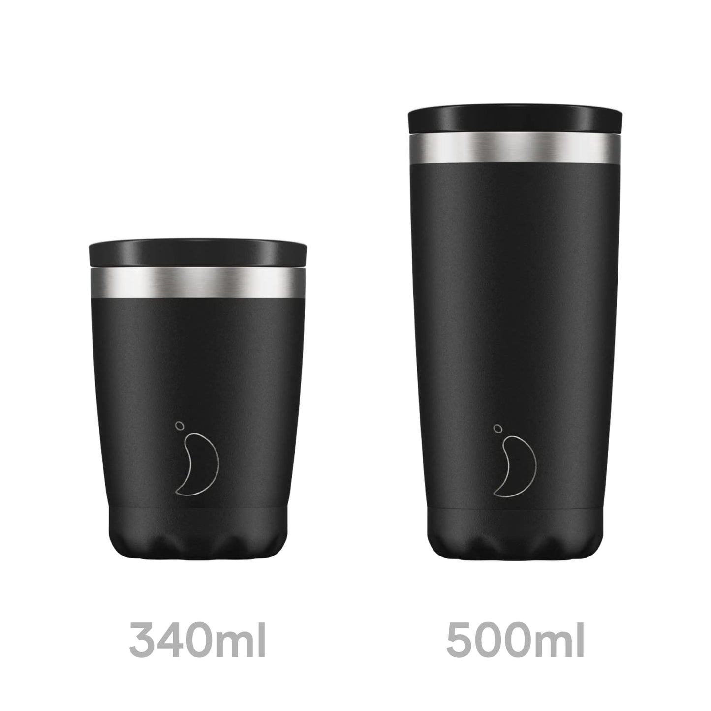 Chilly's Original Coffee Cup - Thermal Travel Mug for Cold & Hot Drinks - Reusable Cups with Lids - Double Walled Vacuum Insulated Mug - Stainless Steel - 500ml - Monochrome Black