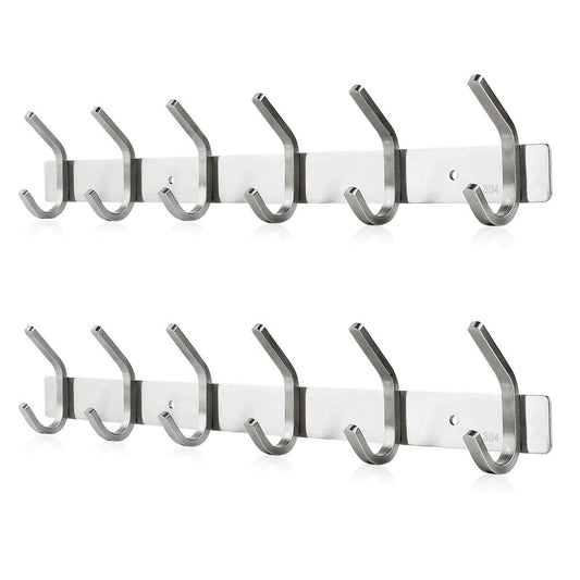 Dripex Coat Hook Rack Wall Mounted 304 Stainless Steel Hanger Heavy Duty Clothes Hat Holder (6 Hooks - 2 Pack) 6 Hooks - 2 Pack