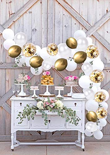 Flow.month 60 Pieces Balloons Set, 12 Inches Golden Balloons Metallic Latex Balloons Confetti Balloons Helium Balloons for Wedding Birthday Graduation Bridal Shower Baby Shower Party Decoration Gold